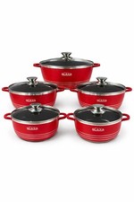 Red 5 Piece Ceramic Die-Cast Non-Stick Cookware Set 20 24 28 32cm Induction