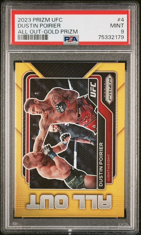 2023 Panini Prizm UFC All Out #4 Dustin Poirier w/ Conor McGregor Gold /10 PSA 9