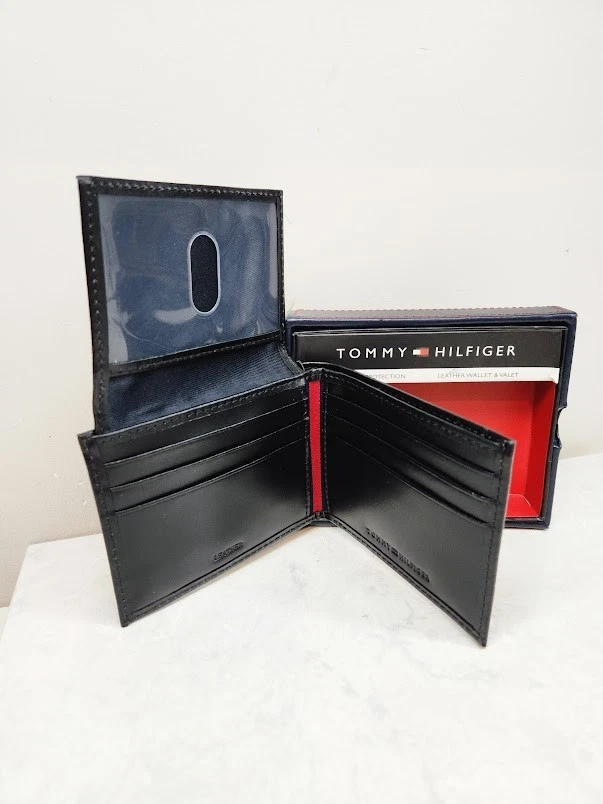 Новый в коробке Tommy Hilfiger мужской черный кожаный бумажник с 6 кредитных карт карманы и... - Изображение 4 из 4