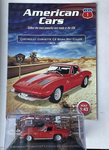 1:43 IXO 1963 Chevrolet Corvette C2 Sting Ray Coupe rot mit Vitrine & Buch - Bild 19 von 24