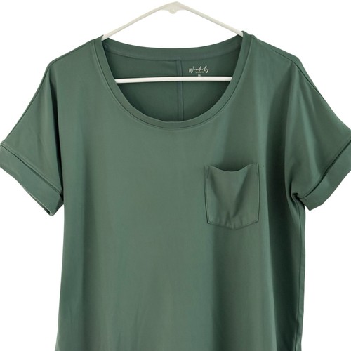 Wonderly Women’s Tee Shirt M Medium Sage Green Scoop Neck Short Raglan Sleeve - Picture 3 of 8