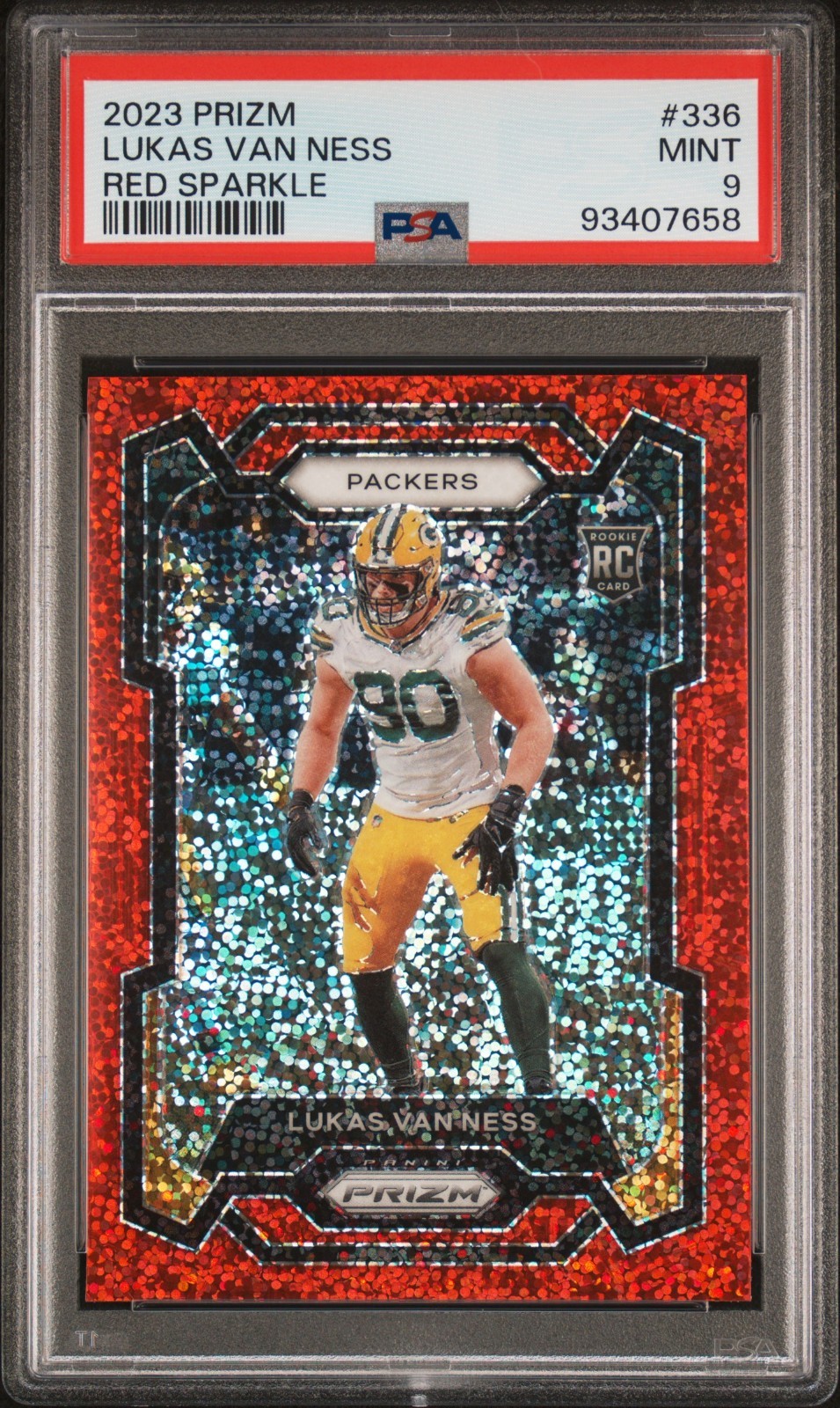 2023 Panini Prizm Lukas Van Ness RC Red Sparkle ROOKIE PSA 9 MINT #336 Packers