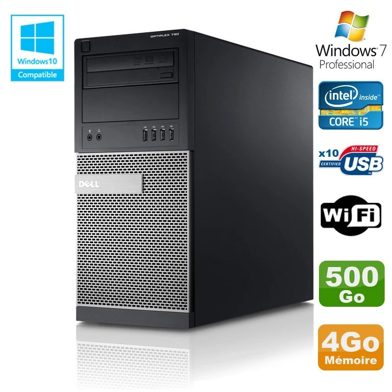 PC Tour Dell Optiplex 790 Intel Core I5 3.1Ghz 4Go Disque 500 Go DVD WIFI Win 7 - Photo 1/1