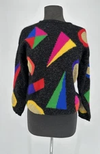 VINTAGE  Rafaella Geometric Shapes Angora Lambswool Bright Sweater Medium 1980s