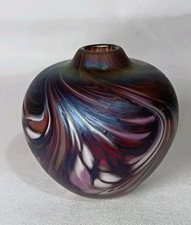 Hand Blown Midsummer Art Glass Iridescent Swirl Vase – Purple Pink Multicolour