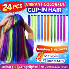 24 Pack Colored Party Highlights Clip in Hair Extensions for Girls 22 Inches Mul
