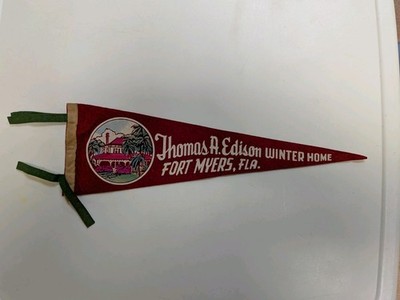 Vintage Thomas Edison Winter Home Fort Myers, Fla. Pennant Flag 18''