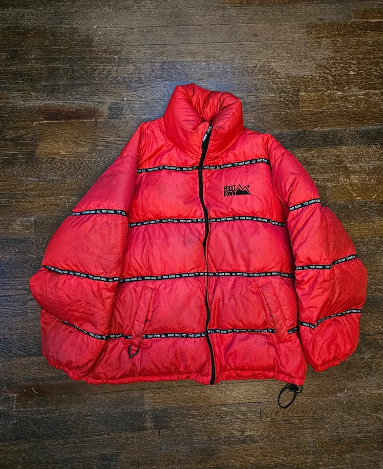 Vintage 90’s Y2K Red First Down Puffer Jacket Mens Sized XL - Image 2 of 4