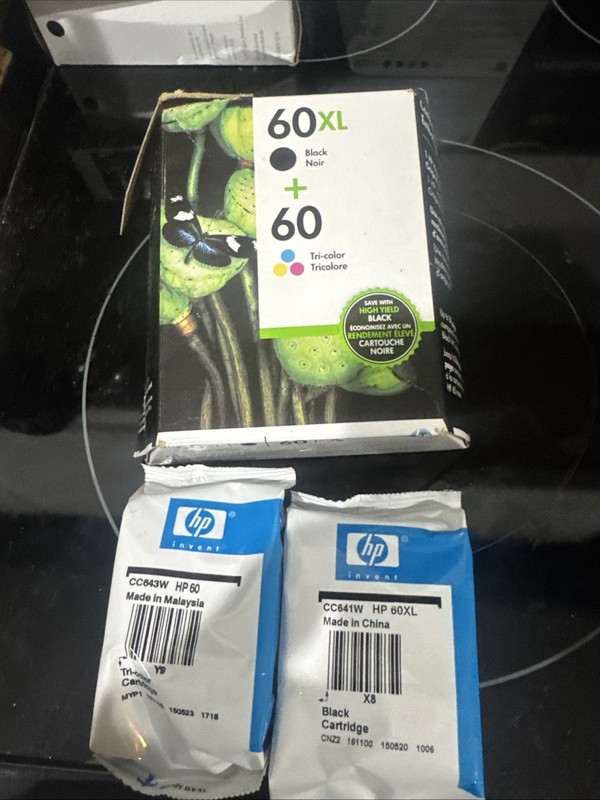 HP 60 XL BLACK +60 TRICOLOR CARTRIDGE NEW IN WRAPPER