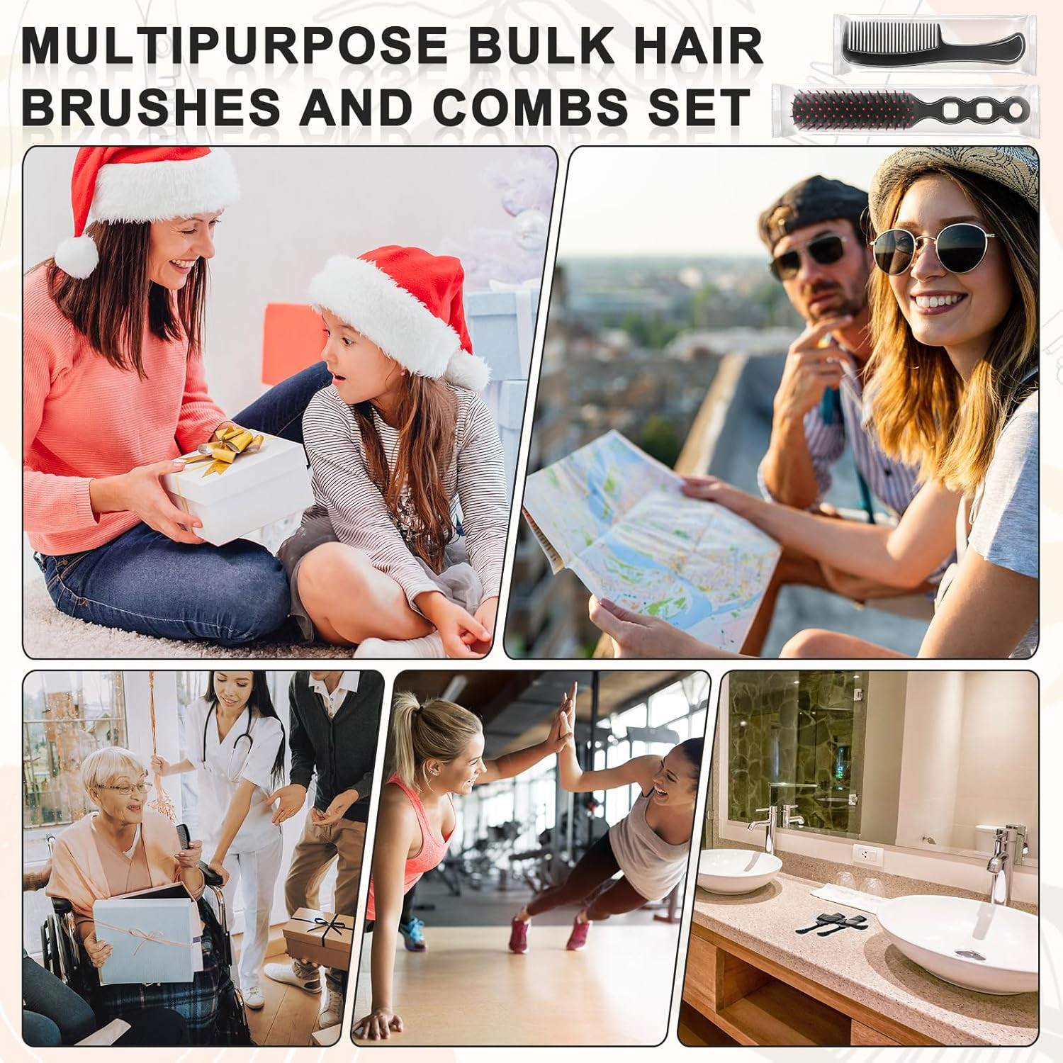 50 Pcs Bulk Hair Brushes Combs Set for Homeless Women, Individually Wrapped Deta