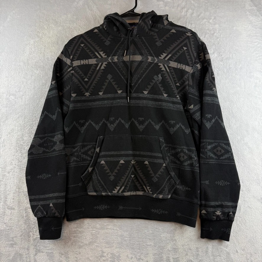 Moletom Polo Ralph Lauren com capuz masculino grande preto asteca sudoeste pulôver - Imagem 2 de 4