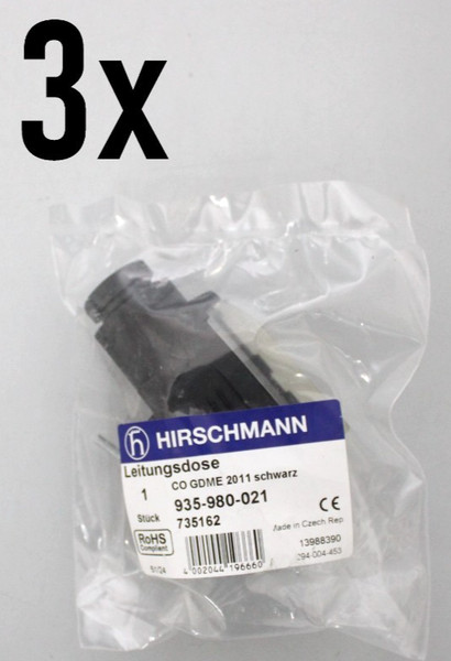 3X Hirschmann Leitungsdose, Elektronikeinsatz Montierbar Schwarz Gdme 2011 Pole-image