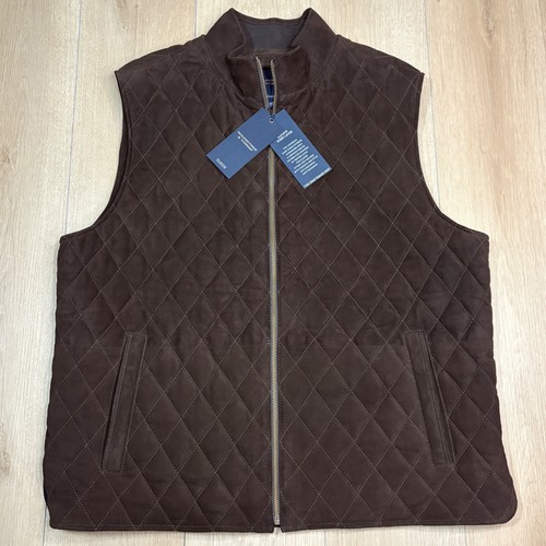 Chaleco Artesano Acolchado Gamuza Cabra XL Marrón Roundtree & Yorke Para Hombres Nuevo con Etiquetas Cremallera Completa