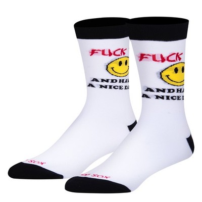 Cool Socks, Men's Funny Novelty Socks, FU Have A Nice Day Crew, Adult Large
