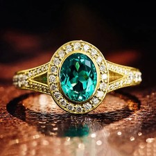 Goldener Ring mit Grünem Zirkonia Stein - Damen Bandring Vergoldet Gr. 52-63