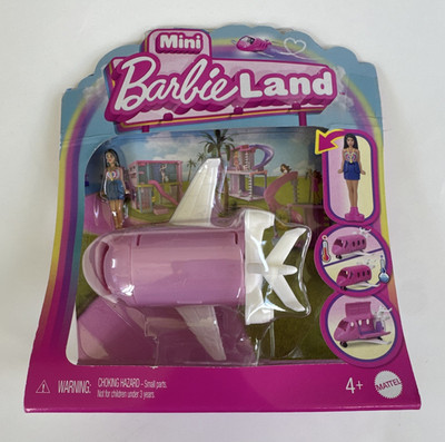 Mattel Mini BarbieLand Barbie Pink/White Airplane Vehicle w/ Doll 2.5in 4+ HYF38