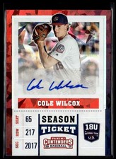 2017 Contedners Season Ticket 18U National Cracked Ice Cole Wilcox Auto 01/24