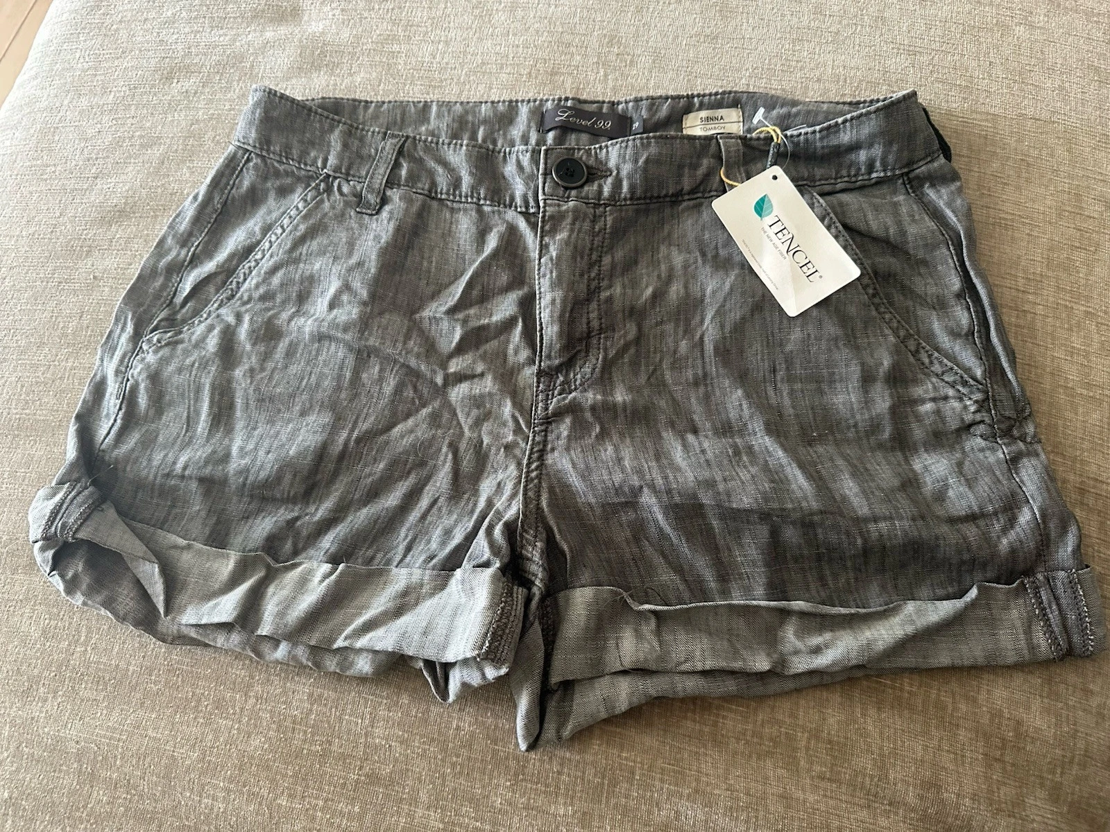 Level 99 Sienna Tomboy Gray Linen Shorts. Size 29. NWT.