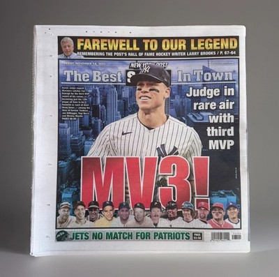 11/14/2025 NEW YORK POST MV3 AARON JUDGE MVP YANKEES NEWSPAPER NY COVER BASEBALL