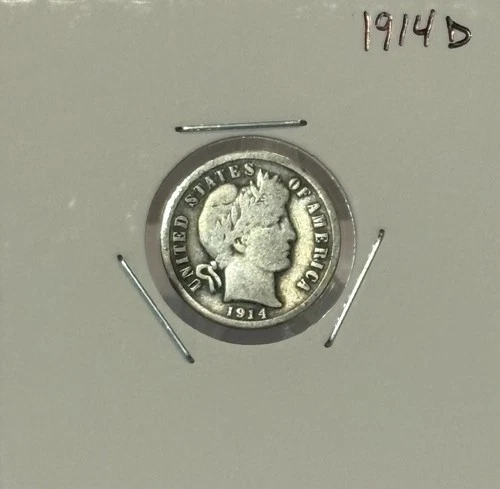 1914 D Barber Dime, 90% Silver, Very Nice! 🔥