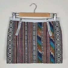 Maje Skirt EU36 Small Multicolor Jacquard Textured Short Mini Boho Leather Trim