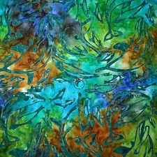 BonEful Fabric FQ Cotton Quilt Green Batik Blue Dolphin Beach Sea Water Color US
