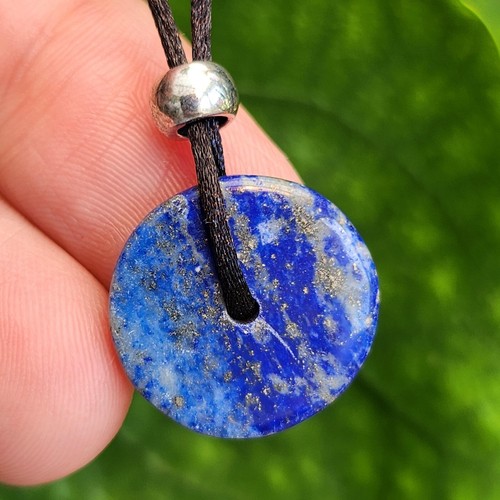 Lapis Lazuli Necklace Donut Disc Pendant Small Crystal Protection Gemstone Cord - Picture 17 of 24