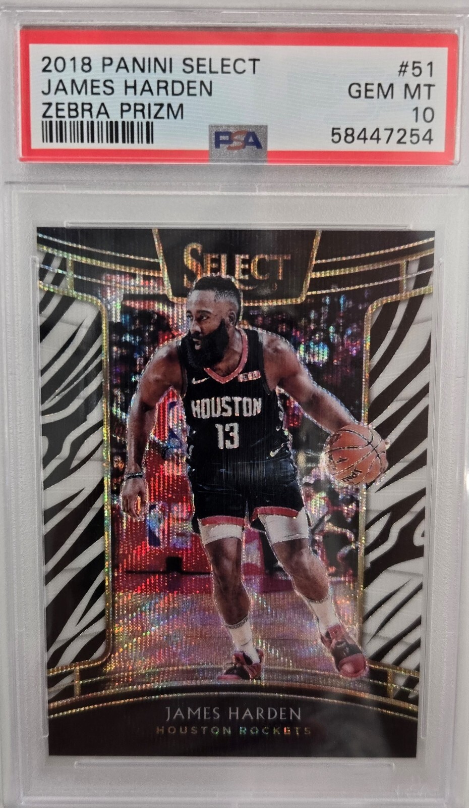 2018 select james harden zebra prizm #51 PSA 10