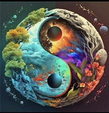 Yin Yang Nature In Orange  Blue Diamond Painting Kit 12in x 12in - Set 2
