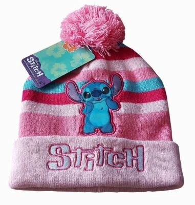 Lilo & Stitch Disney Mütze Kinder Winter Mädchen Bommeln Rosa Geschenk Strick