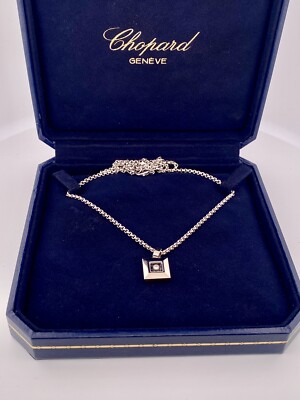 CHOPARD 18K White Gold 16'' Chain Necklace With Happy Floating Diamond Pendant!!