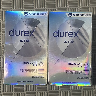 2 Boxes of Durex Air Ultra Thin Regular Fit Latex Condoms (20 Total) Exp 01/2027