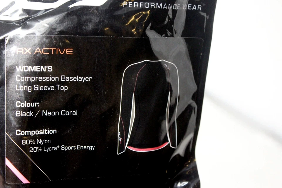 SUB RX SPORTS WOMEN'S COMPRESSION BASELAYER LS TOP BLACK /NEON CORAL SIE XS NEW - Image 3 of 4