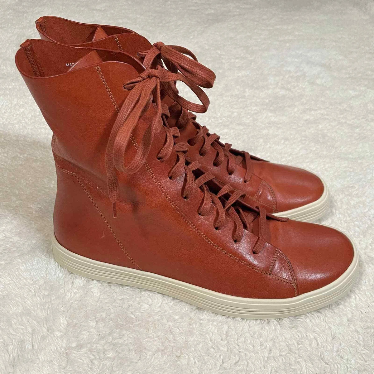 Rick Owens Mastodon High Top Leather Sneakers Orange-Brown 42 IT 9 US