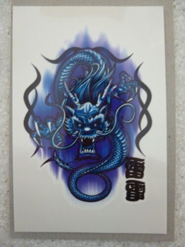  Tatouage éphémère et temporaire dragon serpent bleu noir    8,5 Cm   - Photo 1/1