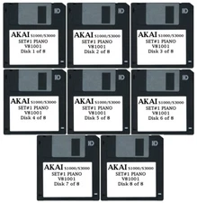 Akai S1000 / S3000 Set of Eight Floppy Disks SET#1 PIANO V81001