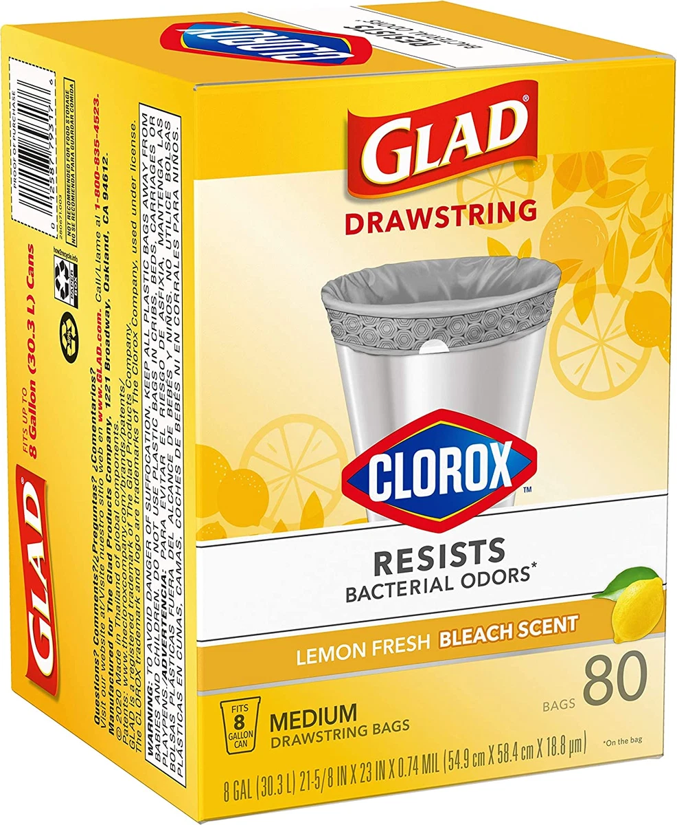 Medium Drawstring Trash Bags with Clorox, 8 Gallon Grey Trash Bags, 80  Count