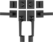 Double Front Door Handle Set, Heavy Duty Square Door Lever and Single Cylinder D
