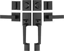 Double Front Door Handle Set, Heavy Duty Square Door Lever and Single Cylinder D