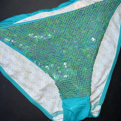 NWT Victoria's Secret M BIKINI BOTTOM SEQUINED TEAL GREEN SIDE-TIE VERY SEXY - Picture 2 of 3