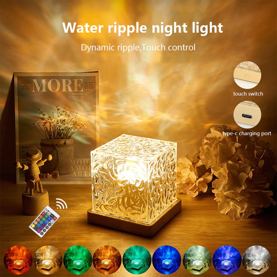 Square LED Rotating Water Ripple Light Battery Nightlight Multicolors ...