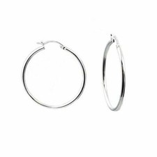 .925 SOLID STERLING SILVER PLAIN 2MM THICK POLISHED ROUND HOOP EARRINGS 35mm