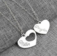 New 2pc Mother Daughter Necklace Pendant Set Matching Heart