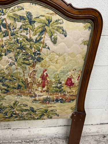 Vintage Louis XV Style Upholstered Twin Size Toile Tapestry Cushioned Headboard - Picture 6 of 9