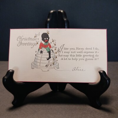 Vintage Christmas Rust Craft Card Boy Bees Honey Hive Christmas Poem Single-Side