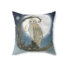 vintage owl art Spun Polyester Square Pillow
