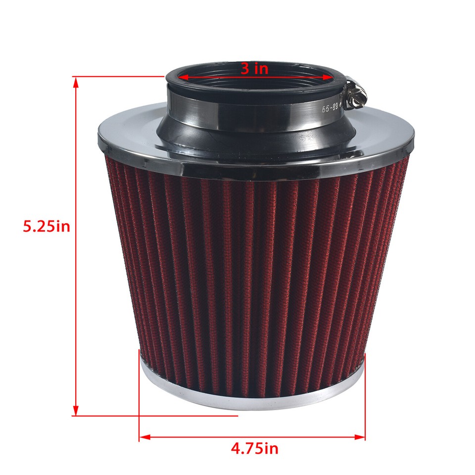 Universal 3" Inlet Cold Air Intake Cone Filter – Dry, Cotton/Gauze, Replacement For Car (76mm)