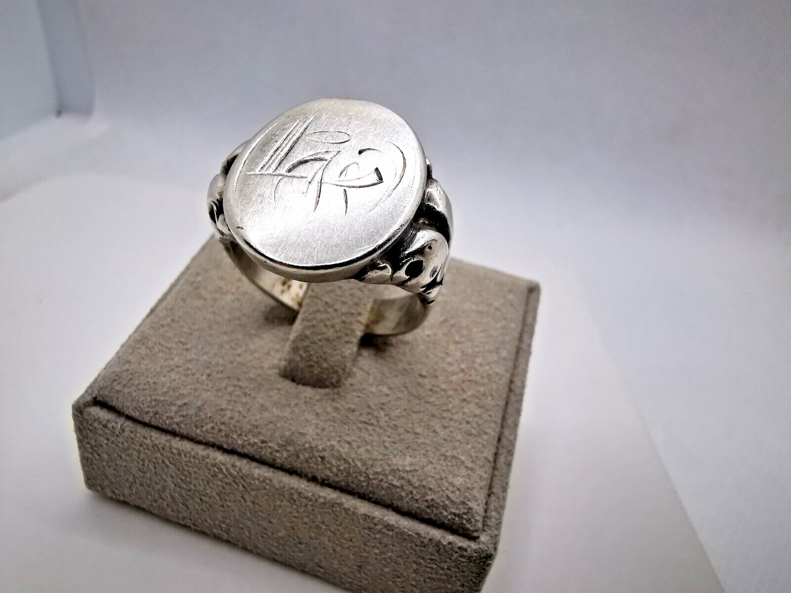 Initial Signet Ring Silver Antique Monogram "Lf" … - image 1