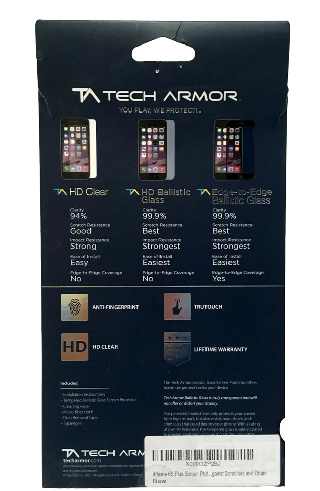 Protector de pantalla de vidrio balístico Tech Armor iPhone 6 Plus 5,5 pulgadas gris espacial Foto 3 de 4