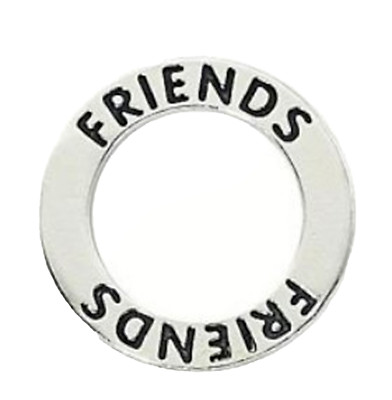 ''FREUNDE'' Wort Anhänger 925 STER SILBER Affirmationsglied, Scheibe offener Kreis